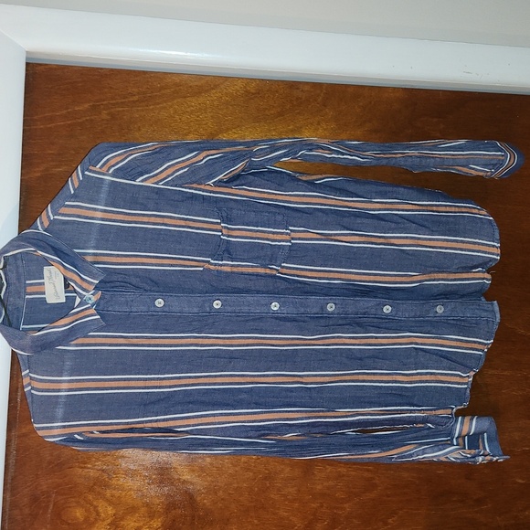 Universal Thread Blue and Orange Striped Button Down Shirt - Picture 1 of 5